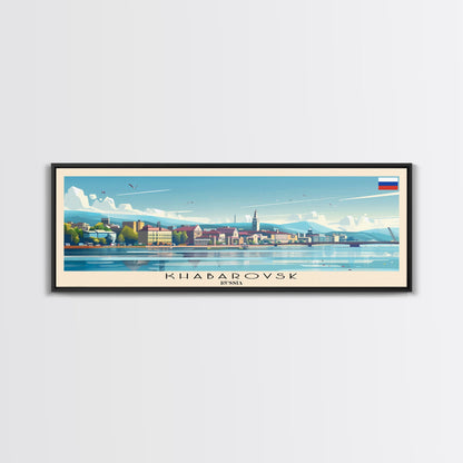 Khabarovsk Russia Travel Art, City Art, Framed Canvas Print or Metal Wall Art, Europe Travel Poster, Panoramic Wall Art, Extra Wide Wall Art