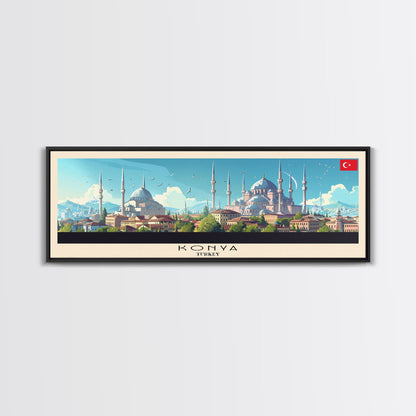 Konya Turkey Panoramic Travel Poster, Framed Canvas Print or Metal Wall Art, Travel Art, Home Decor, Panoramic Painting, Midcentury Art