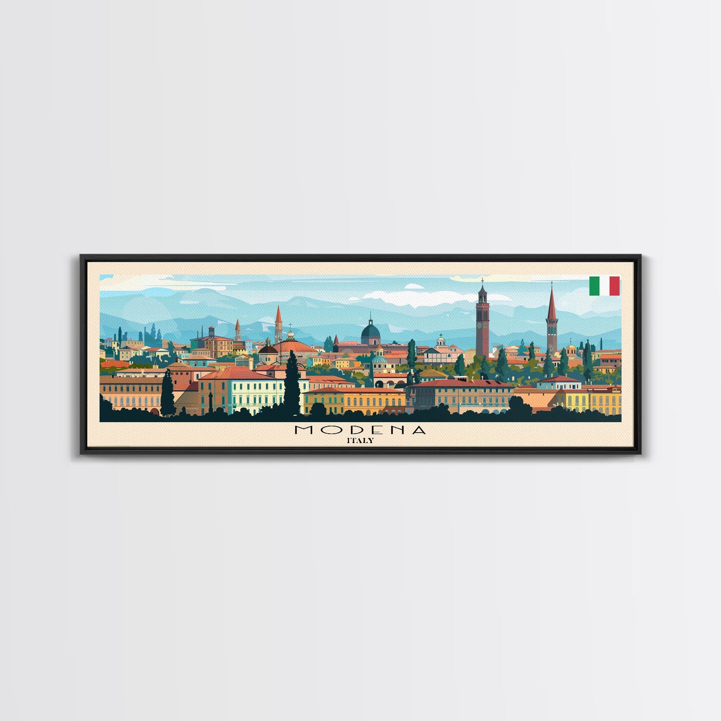 Modena Italy Travel Print Wall Art, Panoramic City Art, Travel Art, Wall Decor, Vacation Gift, Framed Canvas Print Or Metal Art
