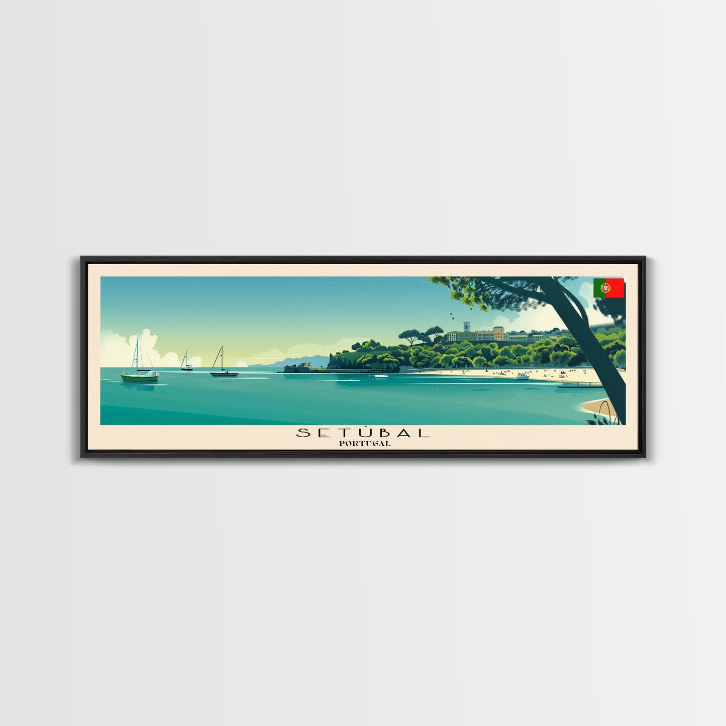 Setbal Portugal Travel Print Wall Art, Panoramic City Art, Travel Art, Wall Decor, Vacation Gift, Framed Canvas Print Or Metal Art