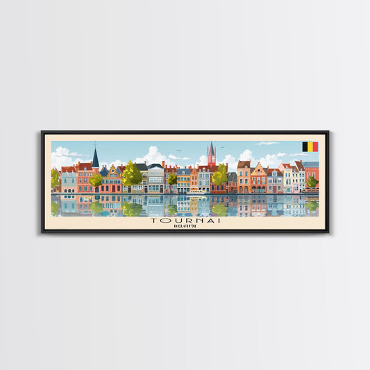 Tournai Belgium Travel Print Wall Art, Panoramic City Art, Travel Art, Wall Decor, Vacation Gift, Framed Canvas Print Or Metal Art