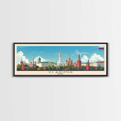 Vladikavkaz Russia Panoramic Travel Poster, Framed Canvas Print or Metal Wall Art, Travel Art, Home Decor, Panoramic Painting, Midcentury Art
