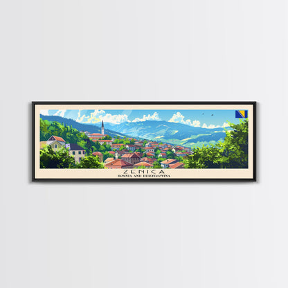 Zenica Bosnia Travel Print Wall Art, Panoramic City Art, Travel Art, Wall Decor, Vacation Gift, Framed Canvas Print Or Metal Art