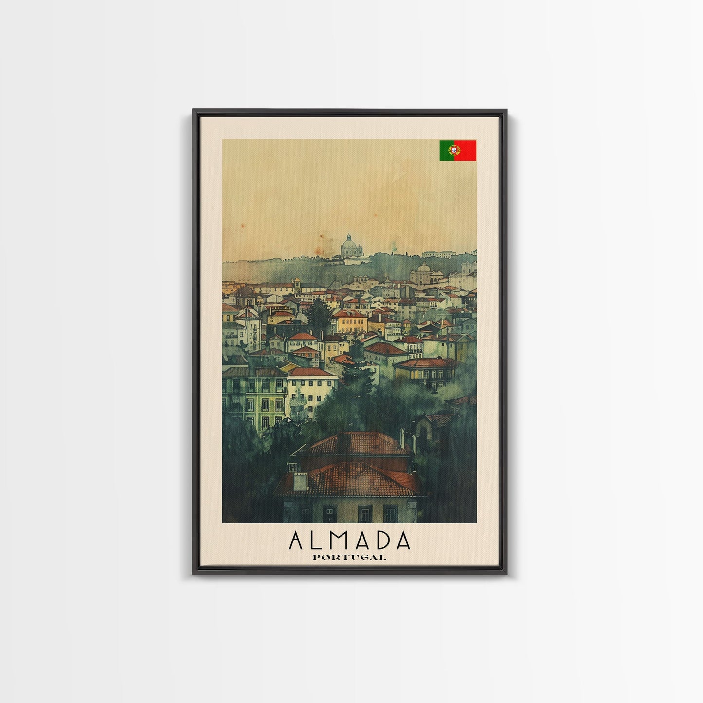 Almada Portugal Historic City Travel Poster Art, Framed Canvas Print, Beautiful Wall Art for Living Room or Bedroom, Home Decoration
