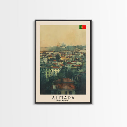 Almada Portugal Historic City Travel Poster Art, Framed Canvas Print, Beautiful Wall Art for Living Room or Bedroom, Home Decoration