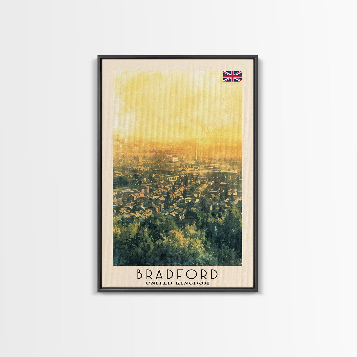 Bradford United Kingdom Travel Poster Framed Canvas Print, Wall Art, Home Decor, Travel Print, Cityscape Art, Abstract Art, Original Art