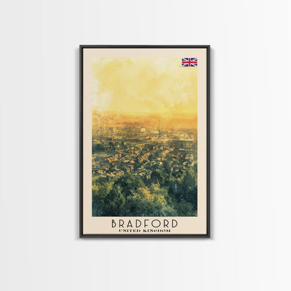 Bradford United Kingdom Travel Poster Framed Canvas Print, Wall Art, Home Decor, Travel Print, Cityscape Art, Abstract Art, Original Art