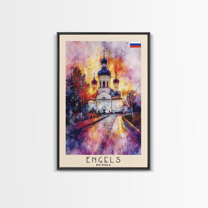 Engels, Russia Captivating Framed Canvas Print. Architectural Wall Art for Living Room or Bedroom Decor, Travel Poster.