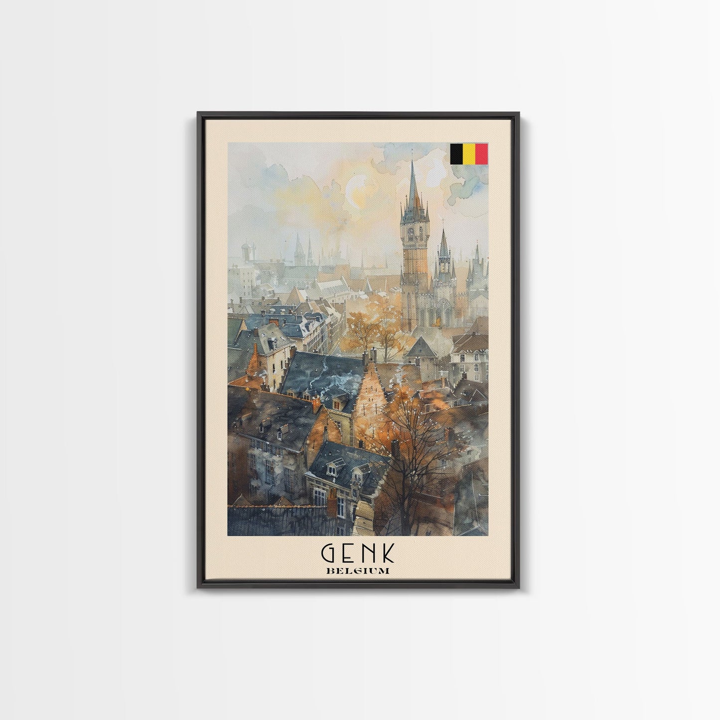 Genk, Belgium Travel Poster Art, Framed Canvas Print for Living Room or Bedroom, Historic Wall Art, Home Decoration