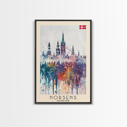 Horsens Denmark Vibrant Cityscape Art, Framed Canvas Wall Art, Home Decor, Living Room Decor, Colorful Poster, Wall Art Print, Travel Poster Art
