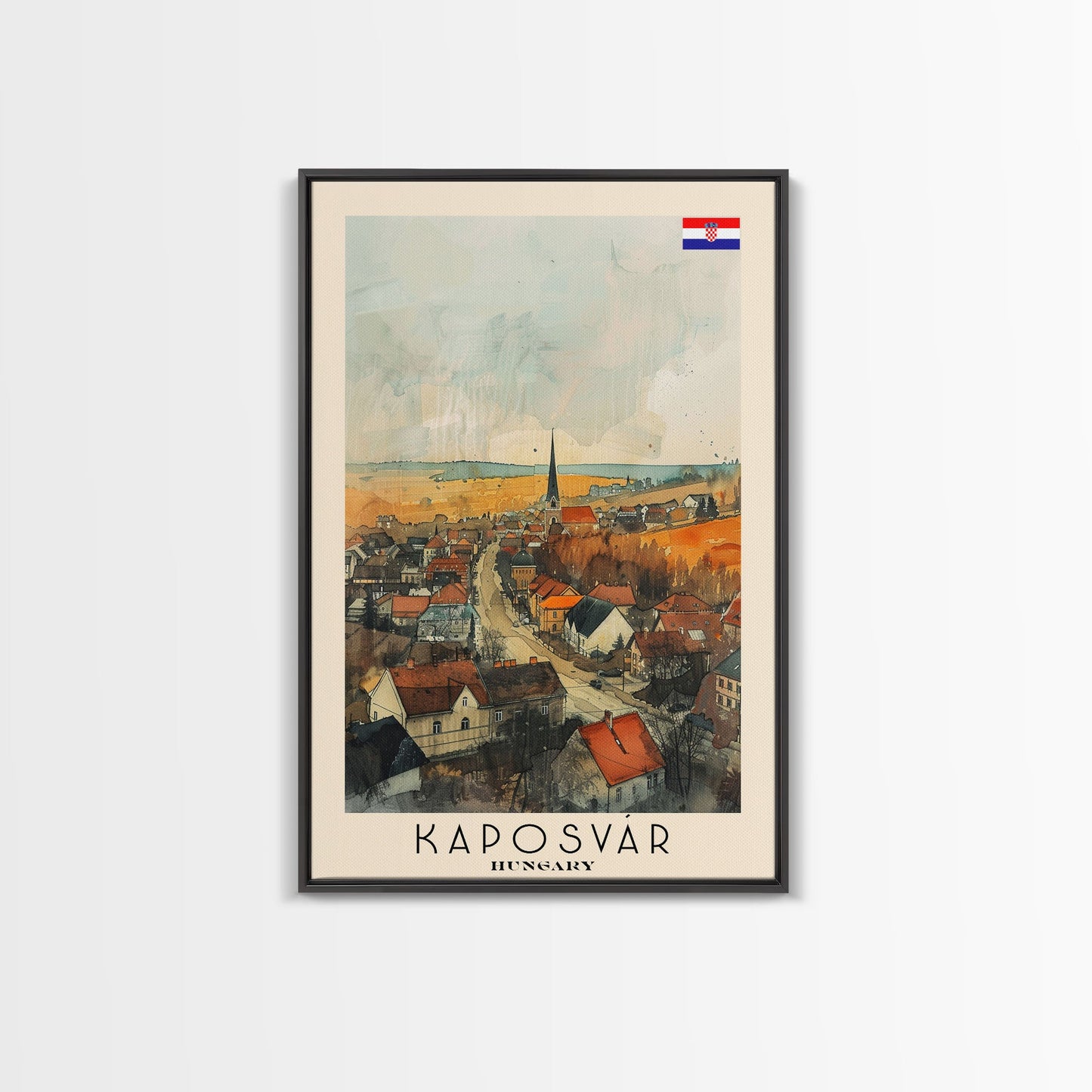 Kaposvar Hungary Urban Landscape, Framed Canvas Print, Travel Poster, Wall Art, Home Decoration, Cityscape Decor, Living Room Art, Hungarian City