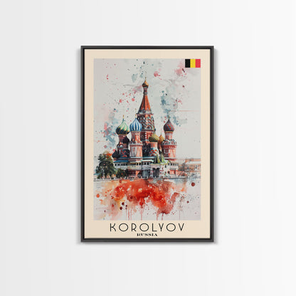 Korolyov Russia Scenic Cityscape, Framed Canvas Print, Travel Poster, Wall Art, Dining Room Decor, Russian Urban Landscape, Cityscape Painting