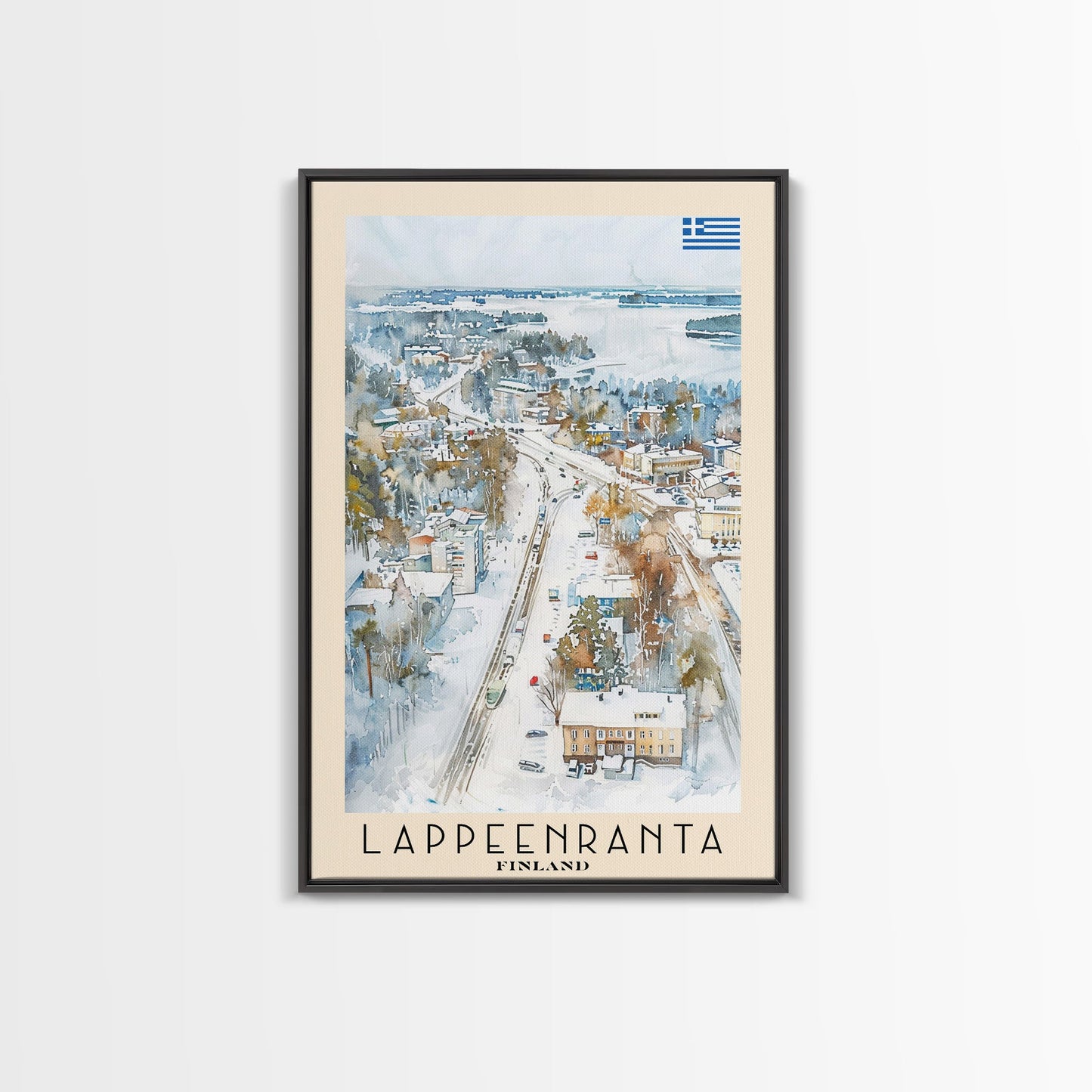 Lappeenranta Finland Travel Poster Framed Canvas Print, Scenic Landscape, Watercolor Painting, Wall Art, Home Decor, Travel Print, Artistic Gift