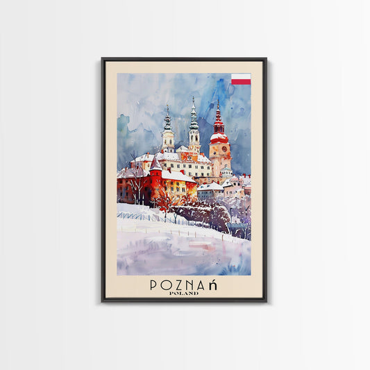 Poznan Poland Travel Poster Framed Canvas Print, Watercolor Painting, Scenic Wall Art, Home Decor, Polish Cityscape, Modern Art