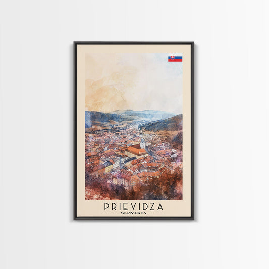 Prievidza Slovakia Travel Poster Framed Canvas Print, Watercolor Painting, Scenic Wall Art, Home Decor, Slovakian Landscape, Modern Art