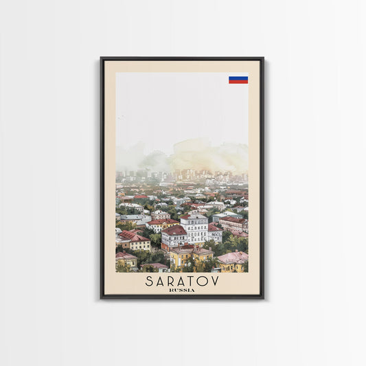 Saratov Russia Travel Poster Framed Canvas Print, Watercolor Painting, Scenic Wall Art, Home Decor, Russian Landscape, Vibrant Decor