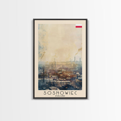 Sosnowiec Poland Travel Poster Framed Canvas Print, Watercolor Painting, Urban Wall Art, Home Decor, Polish Cityscape, Modern Art
