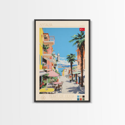 Antalya Turkey Travel Poster Framed Canvas Print, Midcentury Modern Art, Pop Art Wall Decor, Home Decor, Vacation Gift, Living Room Art