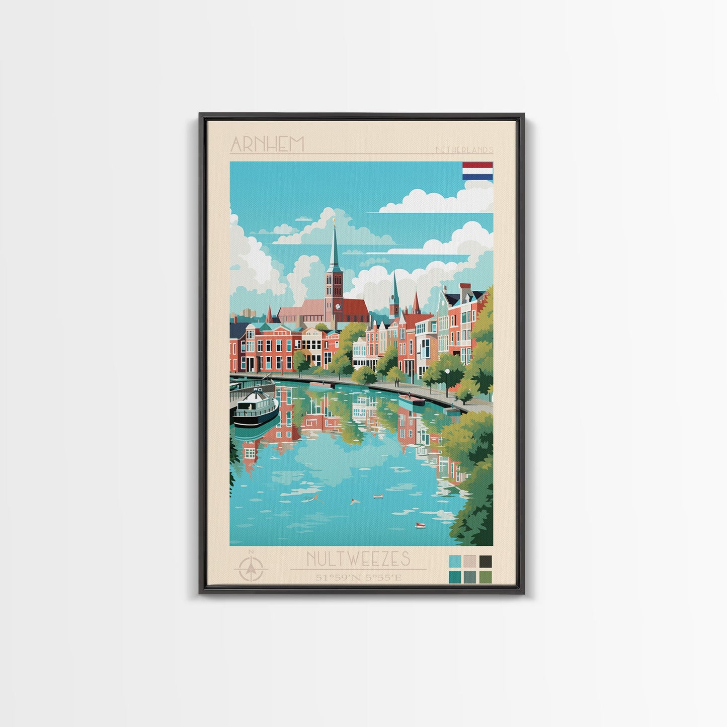 Arnhem Netherlands Travel Poster Framed Canvas Print, Midcentury Modern Art, Pop Art Wall Decor, Home Decor, Vacation Gift, Living Room Art