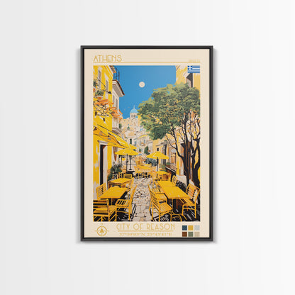 Athens Greece Travel Poster Framed Canvas Print, Midcentury Modern Art, Pop Art Wall Decor, Home Decor, Vacation Gift, Living Room Art