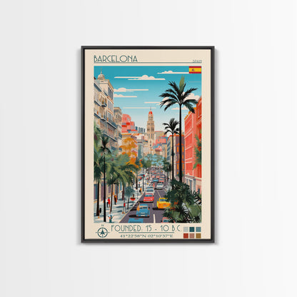 Barcelona Spain Travel Poster Framed Canvas Print, Midcentury Modern Art, Pop Art Wall Decor, Home Decor, Vacation Gift, Living Room Art