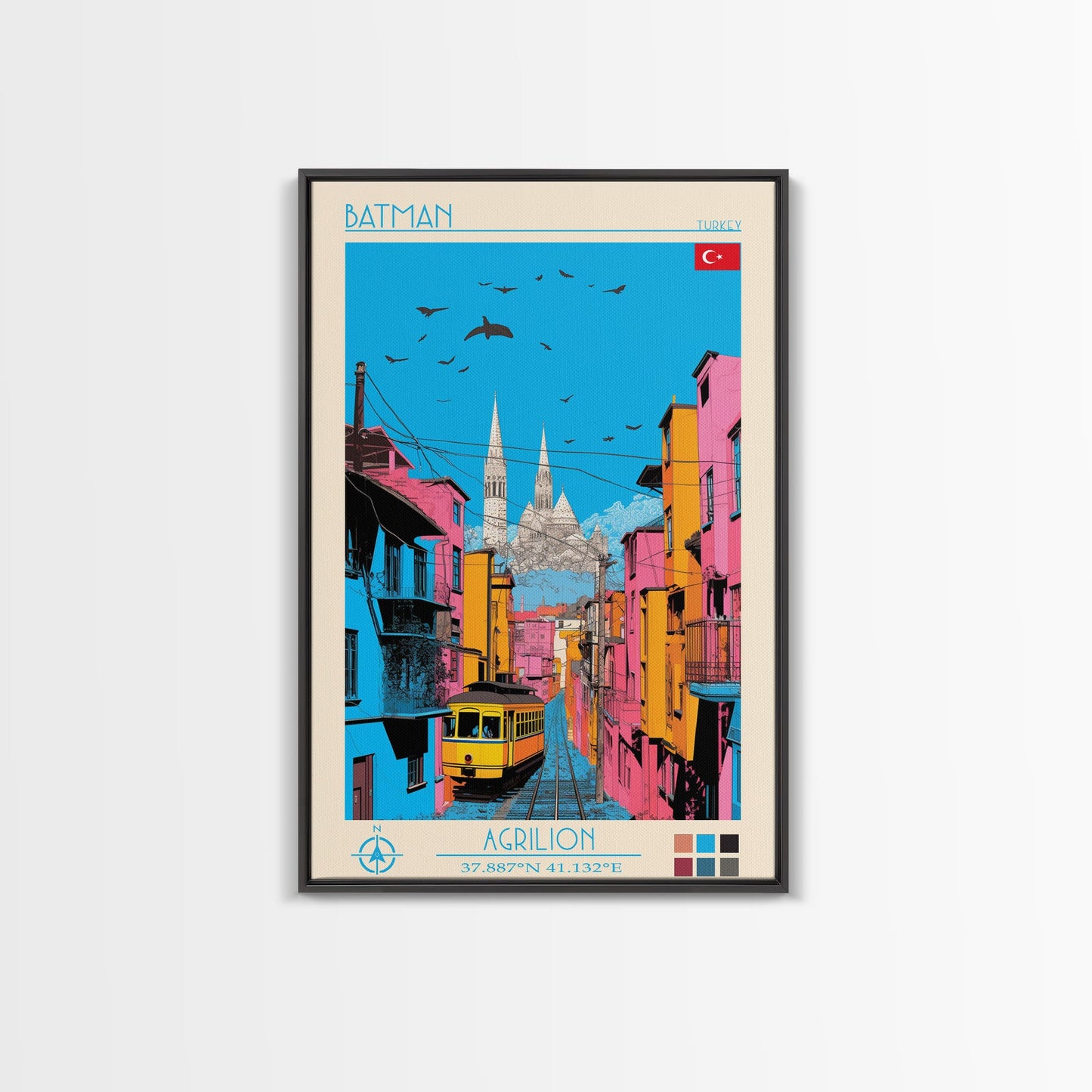 Batman Turkey Travel Poster Framed Canvas Print, Midcentury Modern Art, Pop Art Wall Decor, Home Decor, Vacation Gift, Living Room Art