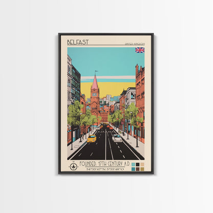 Belfast United Kingdom Travel Poster Framed Canvas Print, Midcentury Modern Art, Pop Art Wall Decor, Home Decor, Vacation Gift, Living Room Art