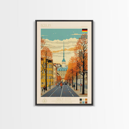 Berlin Germany Travel Poster Framed Canvas Print, Midcentury Modern Art, Pop Art Wall Decor, Home Decor, Vacation Gift, Living Room Art