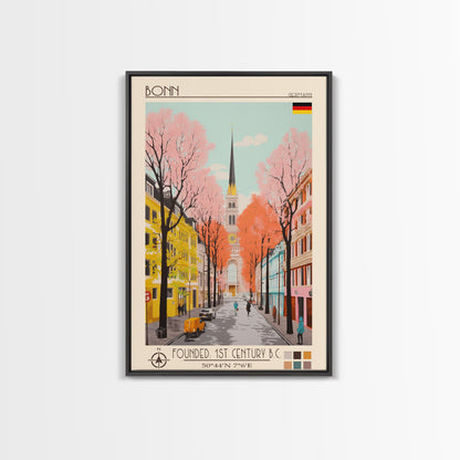 Bonn Germany Travel Poster Framed Canvas Print, Midcentury Modern Art, Pop Art Wall Decor, Home Decor, Living Room Art, Cultural Gift