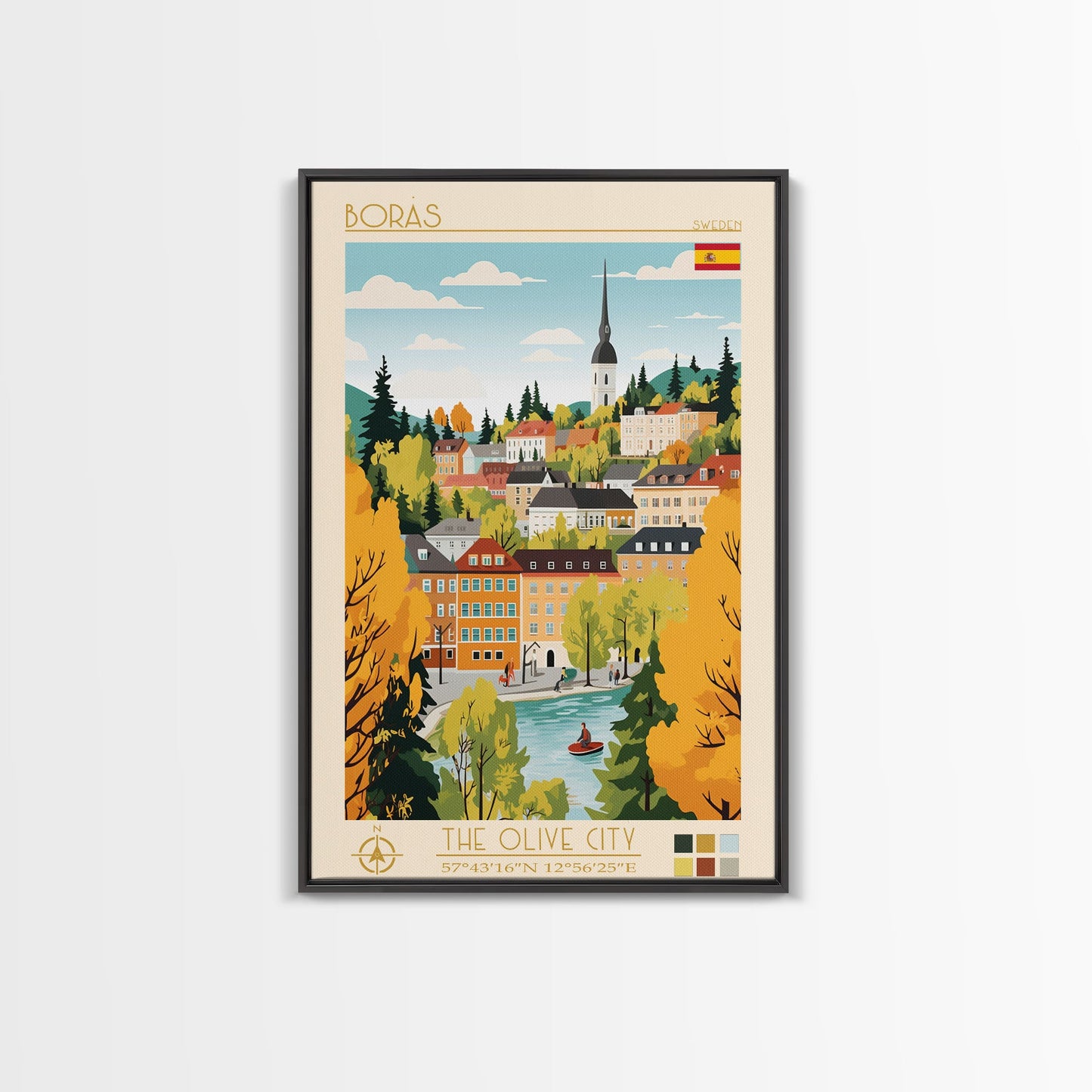 Borås Sweden Travel Poster Framed Canvas Print, Modern Art, Pop Art Wall Decor, Home Decor, Living Room Art, Artistic Gift