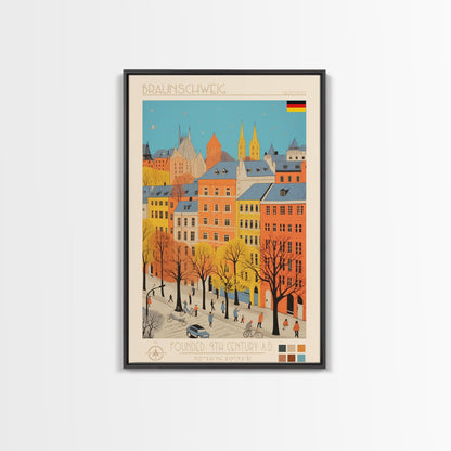 Braunschweig Germany Travel Poster Framed Canvas Print, Midcentury Modern Art, Pop Art Wall Decor, Scenic Wall Art, Home Decor, Living Room Art