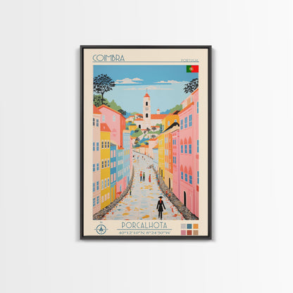 Coimbra Portugal Travel Poster Framed Canvas Print, Midcentury Modern Art, Pop Art Wall Decor, Home Decor, Vacation Gift, Living Room Art