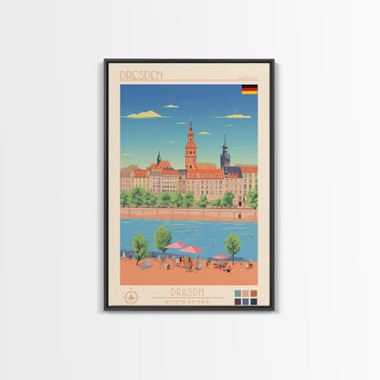 Dresden Germany Travel Poster Framed Canvas Print, Midcentury Modern Art, Pop Art Wall Decor, Home Decor, Vacation Gift, Living Room Art