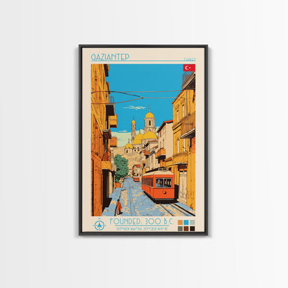 Gaziantep Turkey Travel Poster Framed Canvas Print, Midcentury Modern Art, Pop Art Wall Decor, Scenic Living Room Art, Bedroom Decor