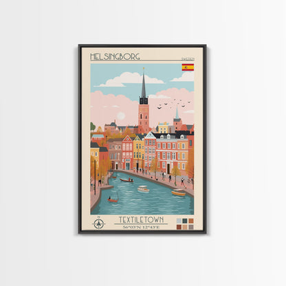 Helsingborg Sweden Travel Poster Framed Canvas Print, Midcentury Modern Art, Pop Art Wall Decor, Scenic Wall Art, Bedroom Decoration, Office Art