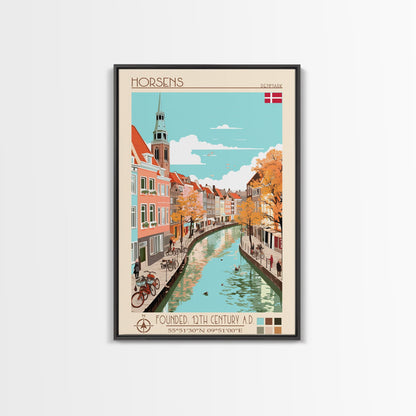 Horsens Denmark Travel Poster Framed Canvas Print, Midcentury Modern Art, Pop Art Wall Decor, Home Decor, Vacation Gift, Office Art