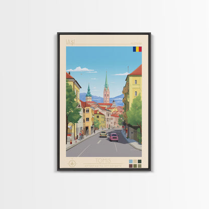 Iași Romania Travel Poster Framed Canvas Print, Midcentury Modern Art, Pop Art Wall Decor, Scenic Wall Art, Living Room Decoration, Office Gift