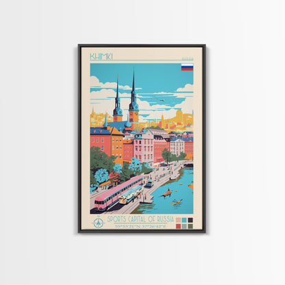 Khimki Russia Travel Poster Framed Canvas Print, Midcentury Modern Art, Pop Art Wall Decor, Home Decor, Vacation Gift, Bedroom Art