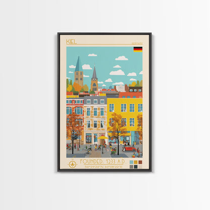 Kiel Germany Travel Poster Framed Canvas Print, Midcentury Modern Art, Pop Art Wall Decor, Scenic Wall Art, Living Room Decoration, Office Art