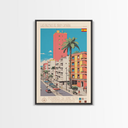 Las Palmas de Gran Canaria Spain Travel Poster Framed Canvas Print, Midcentury Modern Art, Pop Art Wall Decor, Scenic Wall Art, Bedroom Decoration