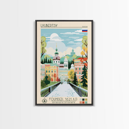 Lyubertsy Russia Travel Poster Framed Canvas Print, Midcentury Modern Art, Pop Art Wall Decor, Scenic Living Room Art, Bedroom Decor