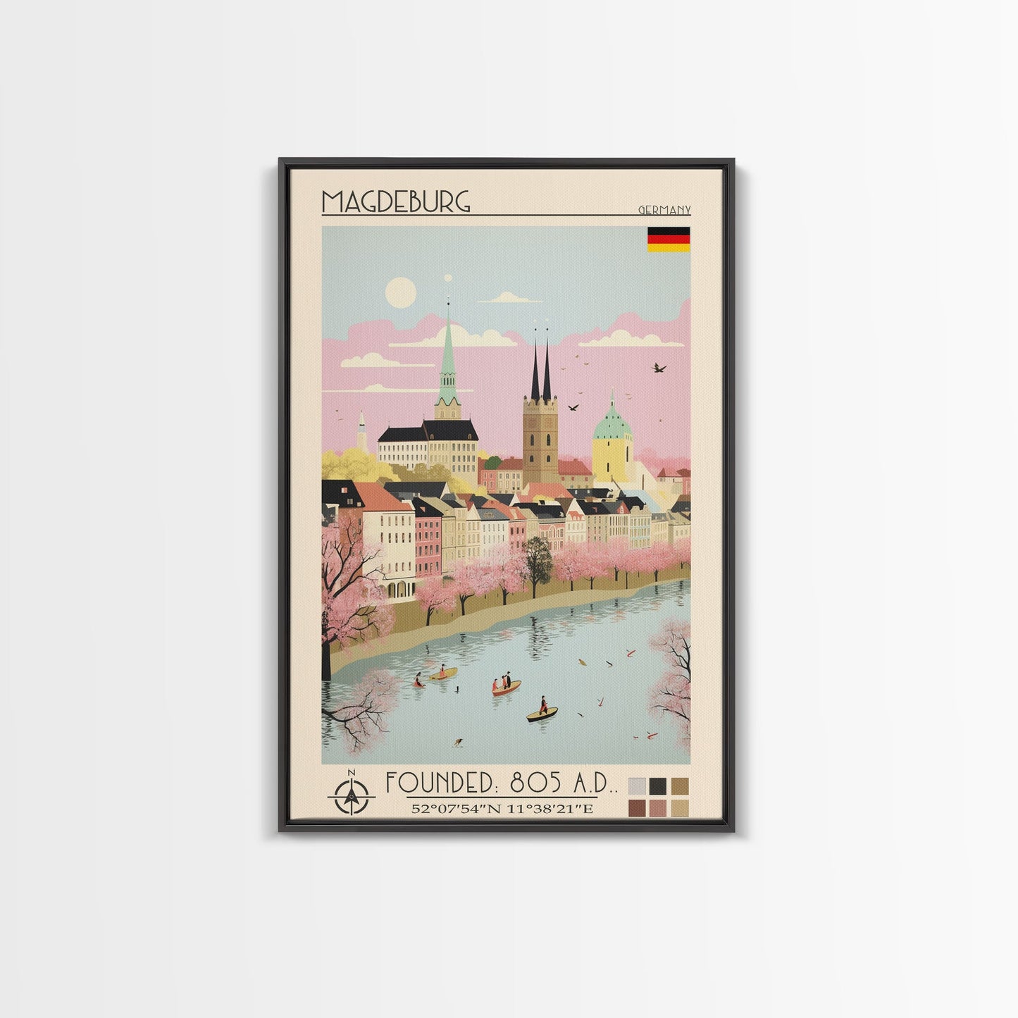 Magdeburg Germany Travel Poster Framed Canvas Print, Midcentury Modern Art, Pop Art Wall Decor, Home Decor, Vacation Gift, Office Art