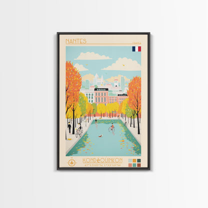 Nantes France Travel Poster Framed Canvas Print, Midcentury Modern Art, Pop Art Wall Decor, Scenic Wall Art, Bedroom Decoration