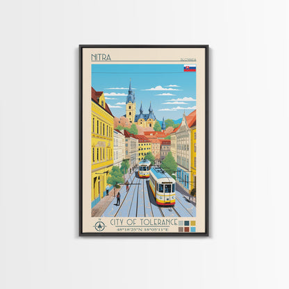 Nitra Slovakia Travel Poster Framed Canvas Print, Midcentury Modern Art, Pop Art Wall Decor, Scenic Wall Art, Living Room Decoration, Office Gift