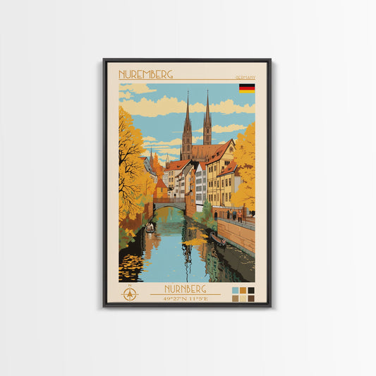 Nuremberg Germany Travel Poster Framed Canvas Print, Vintage Style, Pop Art Home Decor, Scenic Wall Art, Bedroom Decoration, Office Gift