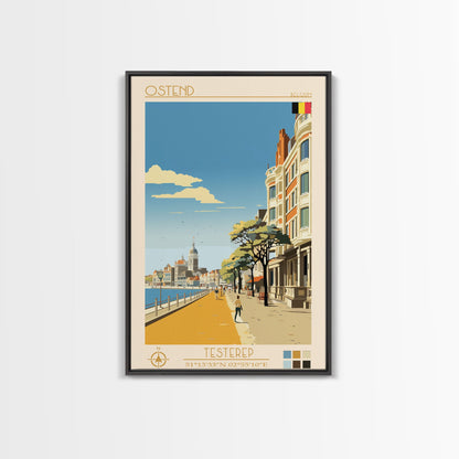 Ostend Belgium Travel Poster Framed Canvas Print, Midcentury Modern Art, Pop Art Wall Decor, Scenic Wall Art, Living Room Decoration, Office Art