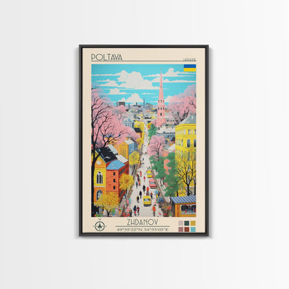 Poltava Ukraine Travel Poster Framed Canvas Print, Midcentury Modern Art, Pop Art Wall Decor, Scenic Living Room Art, Bedroom Gift