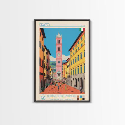 Prato Italy Travel Poster Framed Canvas Print, Midcentury Modern Art, Pop Art Wall Decor, Home Decor, Vacation Gift, Office Art
