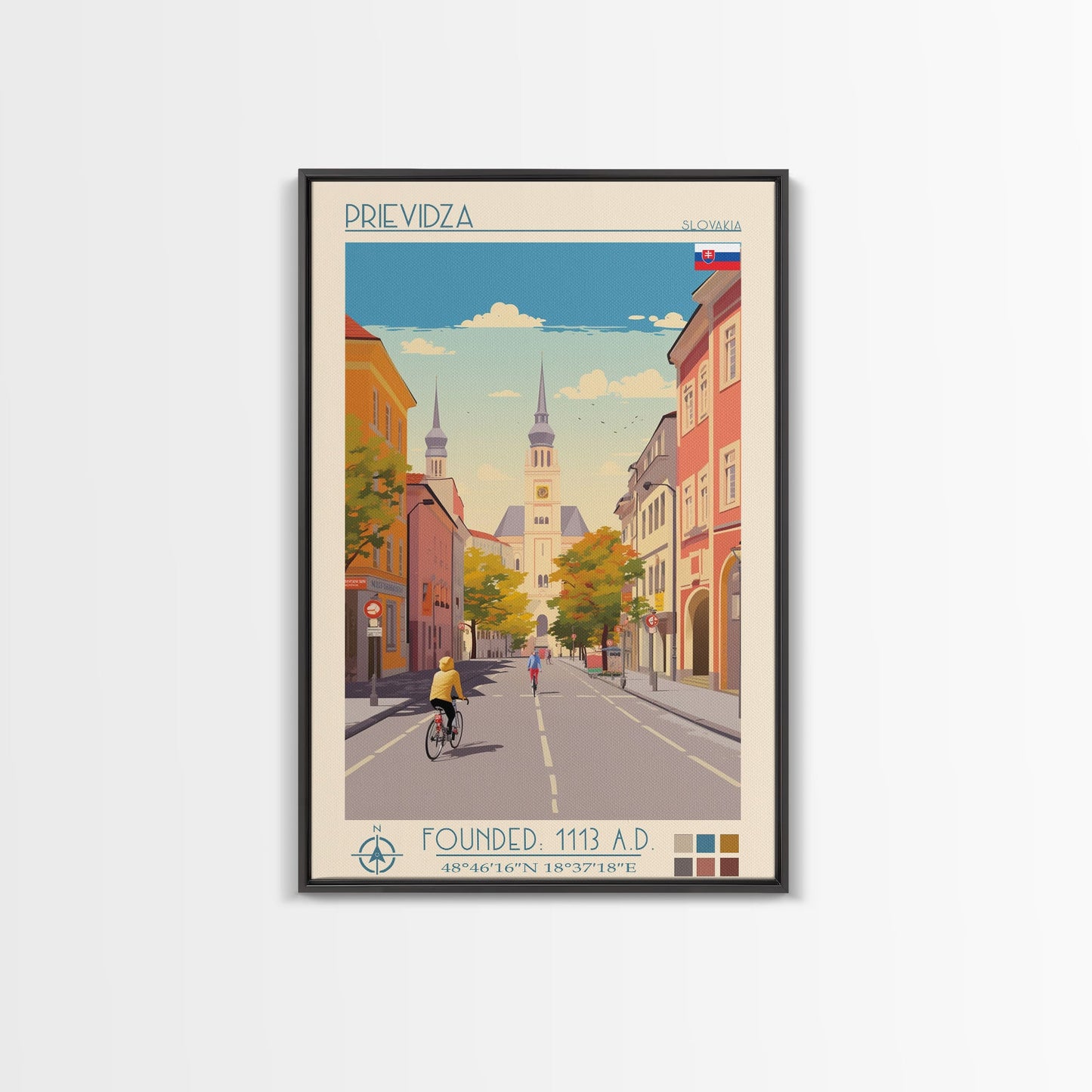 Prievidza Slovakia Travel Poster Framed Canvas Print, Midcentury Modern Art, Pop Art Wall Decor, Scenic Wall Art, Living Room Decoration, Office Art