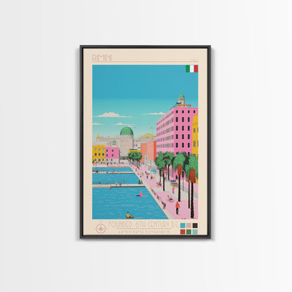 Rimini Italy Travel Poster Framed Canvas Print, Midcentury Modern Art, Pop Art Wall Decor, Scenic Bedroom Art, Office Decoration